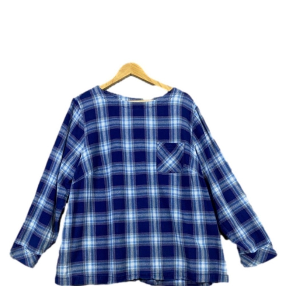 J Jill Buffalo Plaid blue pocket tunic